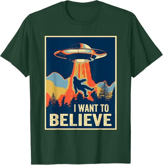 I Want To Believe Bigfoot Area 51 Alien UFO T-Shirt - T-Shirt | Forest