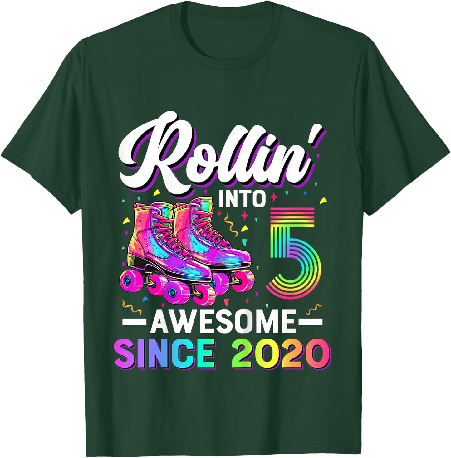 5th Birthday Shirt Girl Five 5 Year Old Roller Skate Skating T-Shirt - T-Shirt | Forest