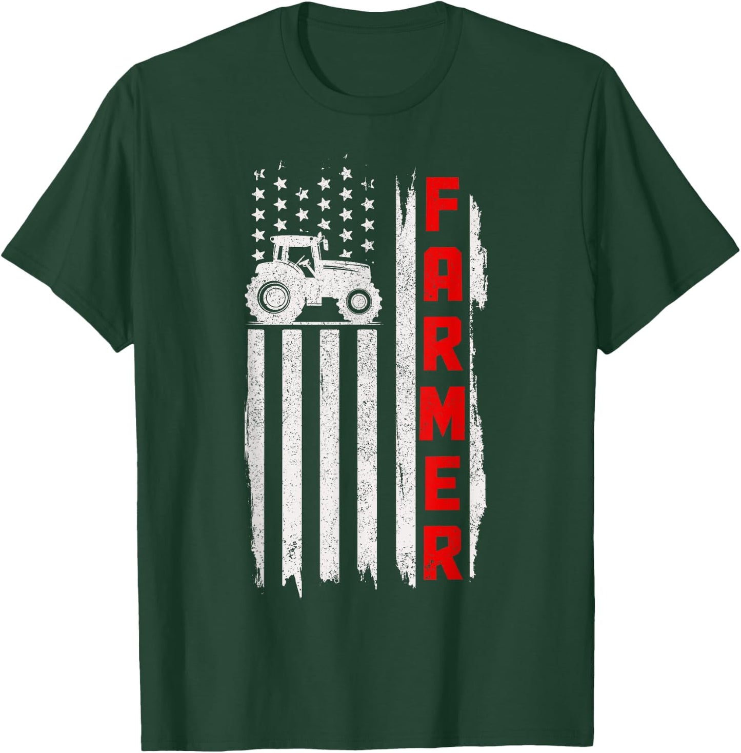Patriotic Farmer Tractor American Flag Vintage Farm Farming T-Shirt - T-Shirt | Forest