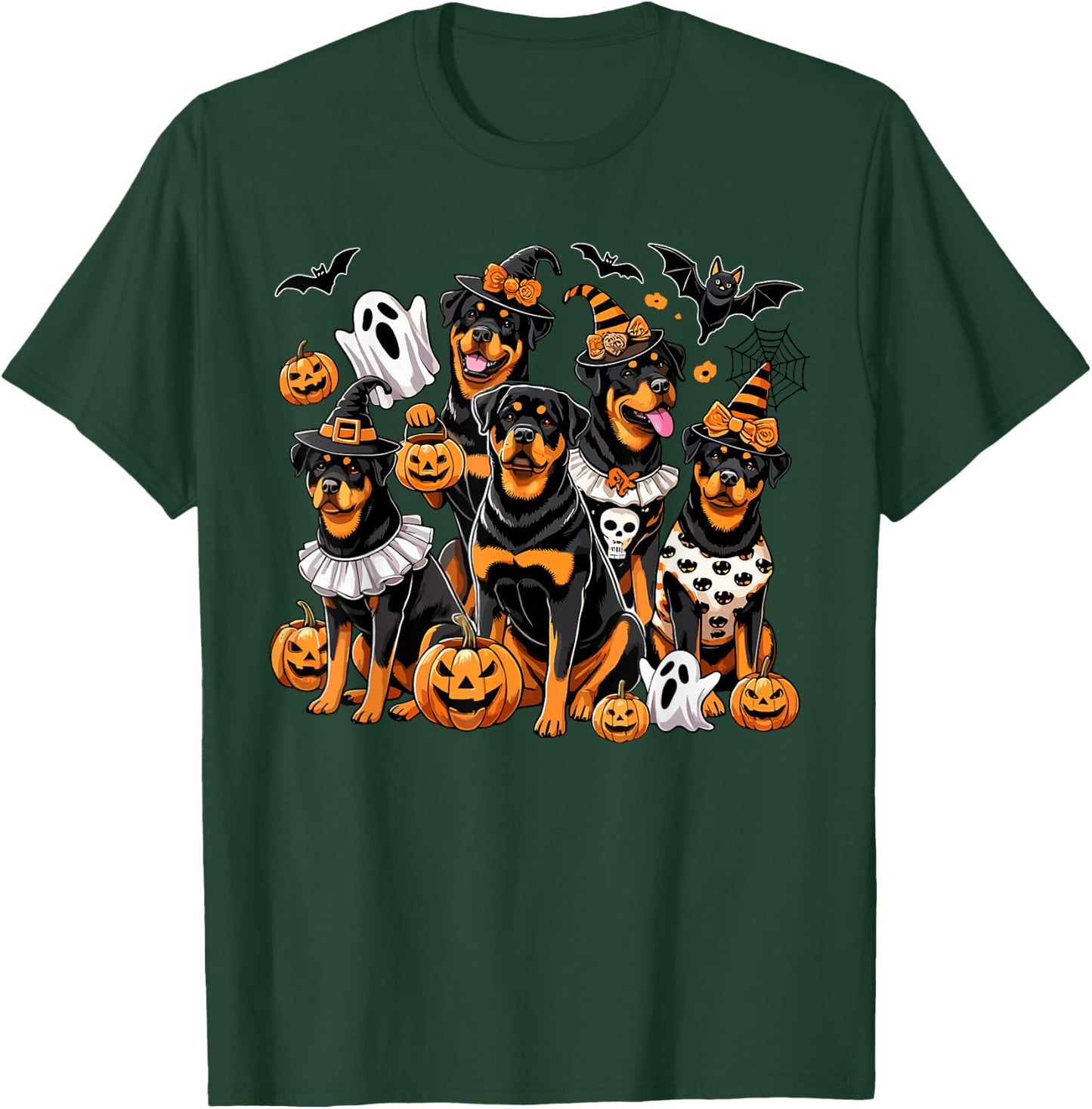 Rottweiler Halloween Costume, Dog Ghost Witch Hat T-Shirt - T-Shirt | Forest