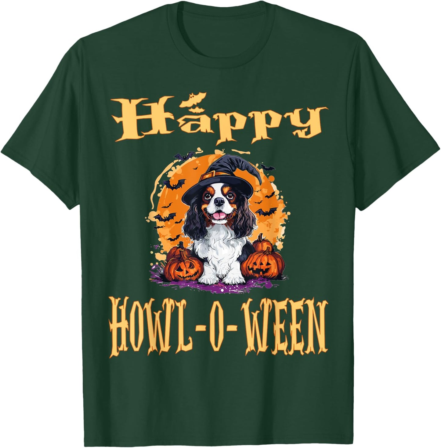 Cavalier King Charles Spaniel Dog Whitch Hat Halloween T-Shirt - T-Shirt | Forest