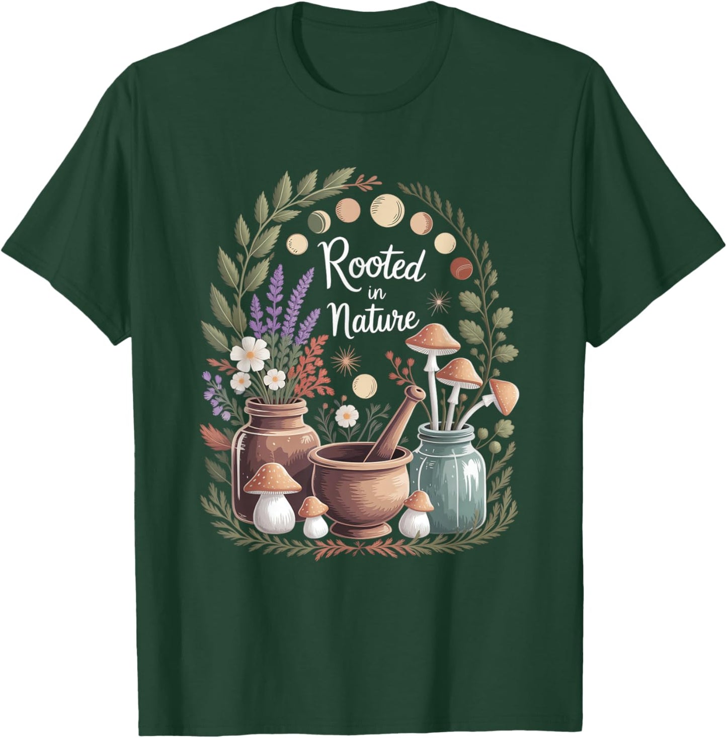 Rooted in Nature Autumn Herbal Witch Moon Magic Witchy T-Shirt - T-Shirt | Forest