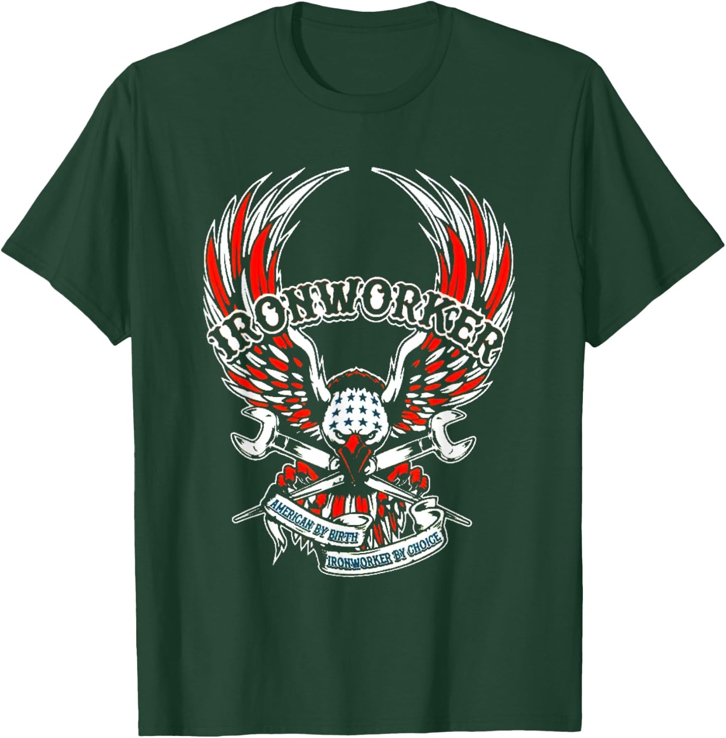 American By Birth Ironworker By Choice USA Flag Eagle Design Women Kids Men T-Shirt - T-Shirt | Forest