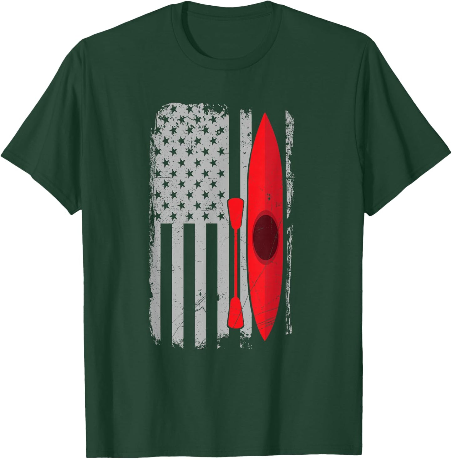American Flag Kayak -Distressed USA Outrigger Canoe Kayaking T-Shirt - T-Shirt | Forest