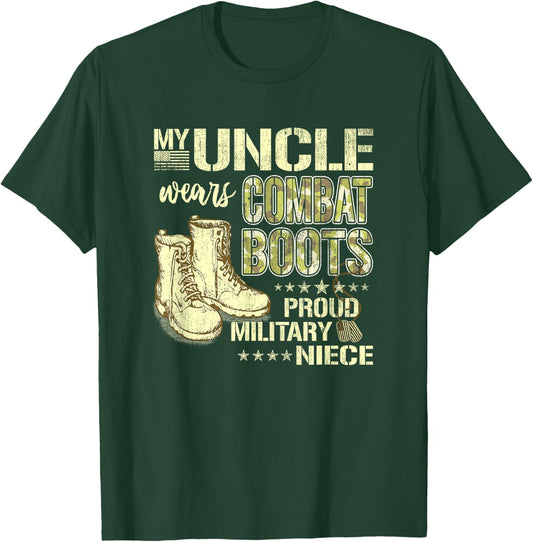 My Uncle Wears Combat Boots Dog Tags Proud Military Niece T-Shirt - T-Shirt | Forest