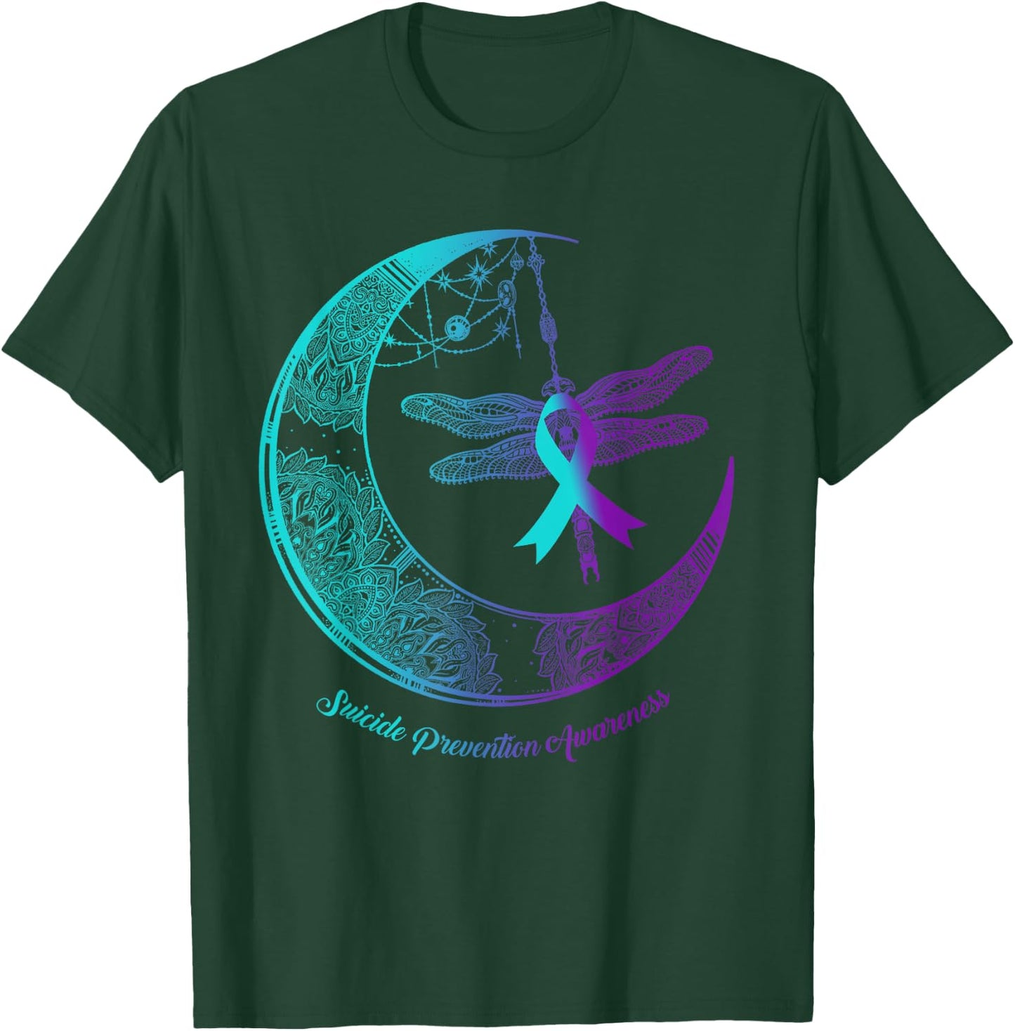 Henna Moon Dragonfly Suicide Prevention Awareness T-Shirt - T-Shirt | Forest