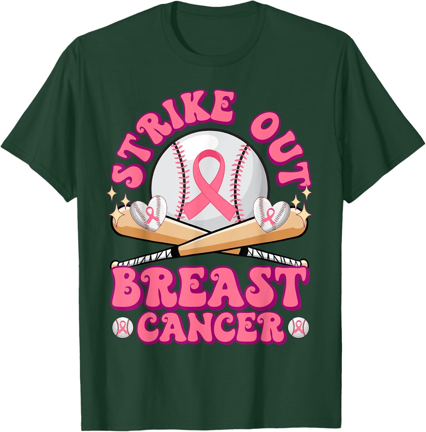 Strike Out Breast Cancer Awareness Pink October Baseball T-Shirt - T-Shirt | Forest