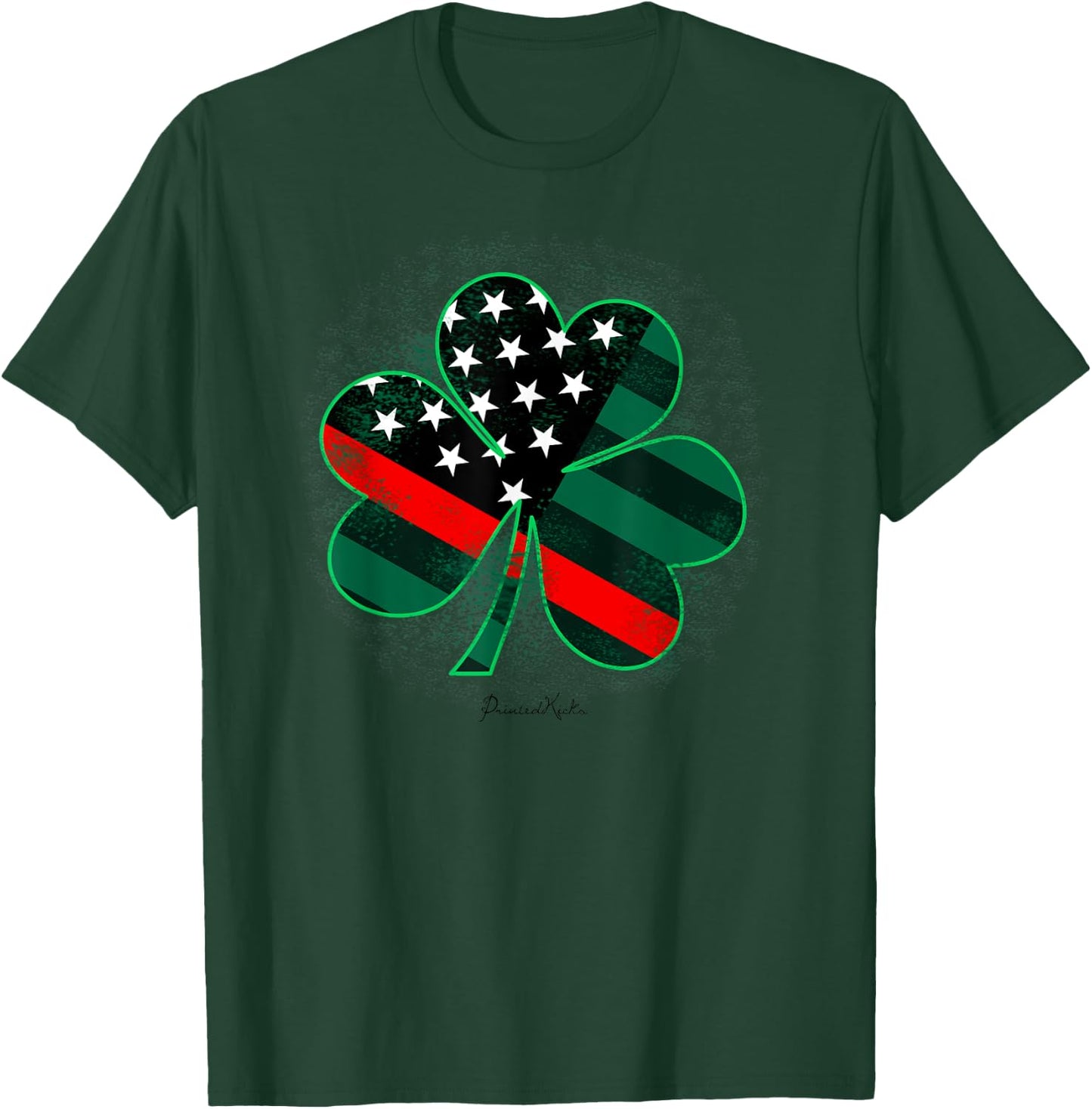Thin Red Line St Patricks Day Shirt Firefighter Shamrock T-Shirt - T-Shirt | Forest