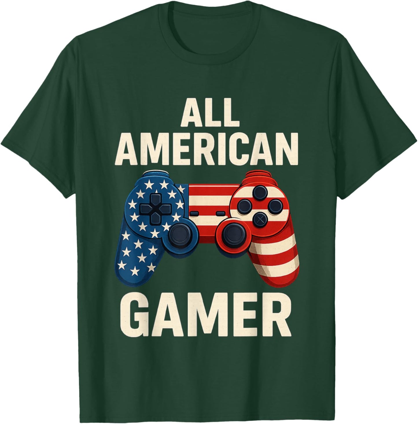 All American Gamer 4th of July Video Games Boys Teens Kids T-Shirt - T-Shirt | Forest