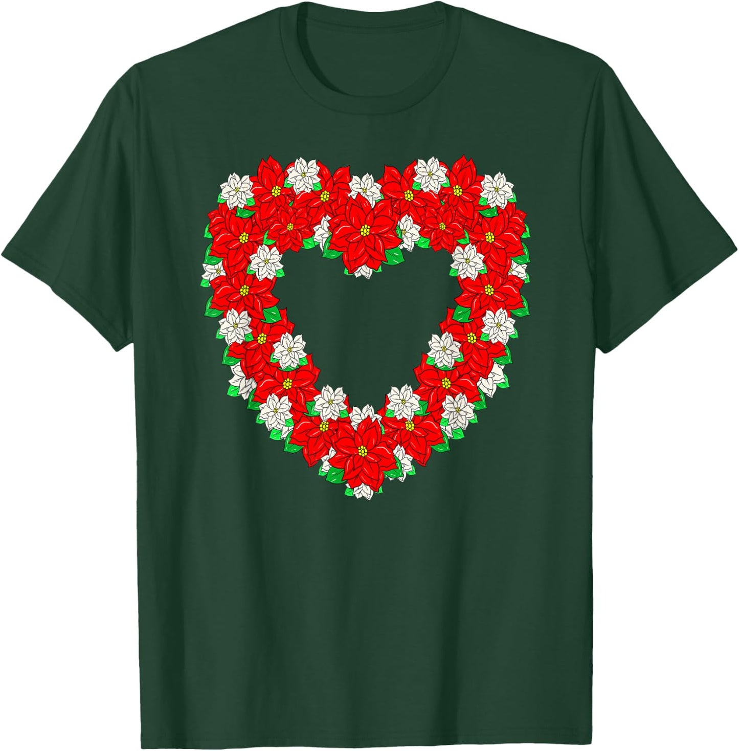 Pretty Poinsettia Christmas Flower Heart Wreath Cute T-Shirt - T-Shirt | Forest
