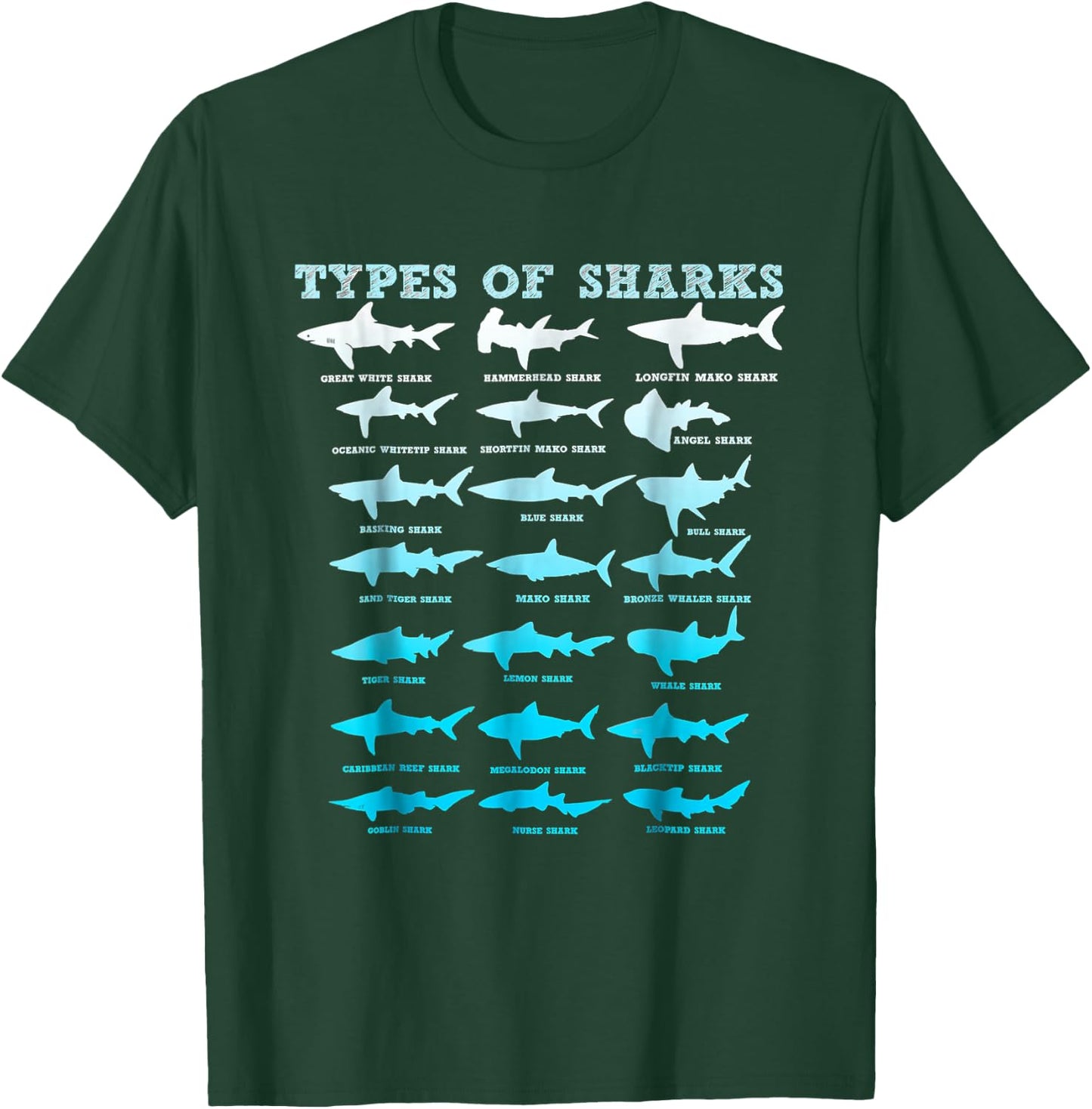 21 Shark Types Marine Biology Men Women Teens Boys Girl Gift T-Shirt - T-Shirt | Forest