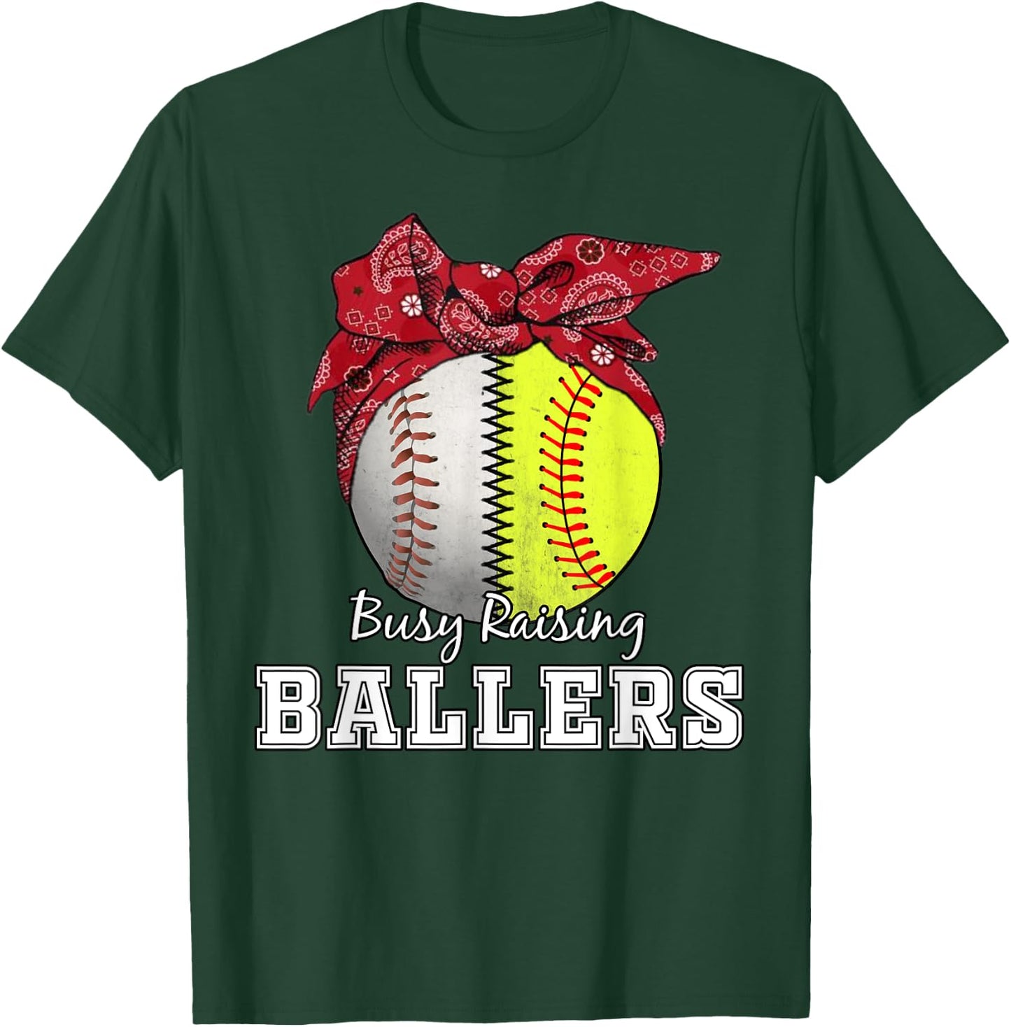 Busy Raising Ballers Softball Baseball baseball mom Gift T-Shirt - T-Shirt | Forest