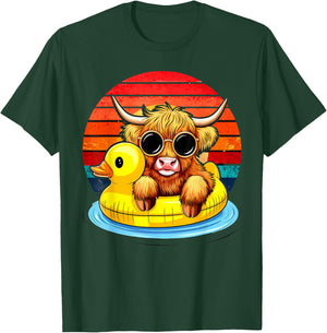 Cute Highland Cow Duck Pool Float Summer Vibes Swimming T-Shirt - T-Shirt | Forest