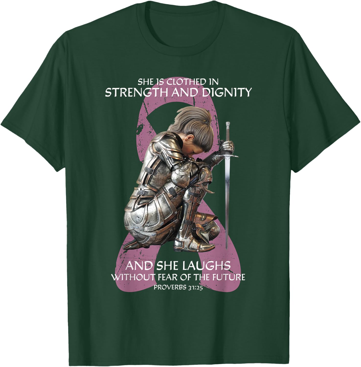 Christian Verse Women Breast Cancer Warrior Survivor Pink T-Shirt - T-Shirt | Forest