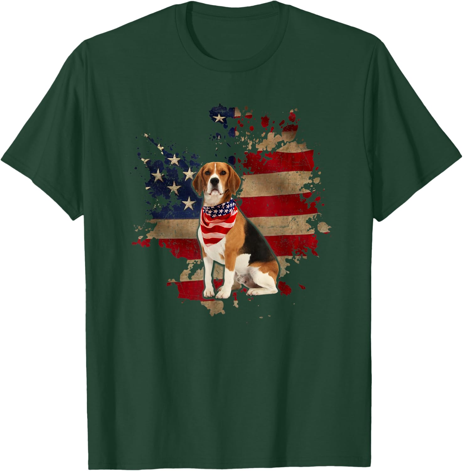 Beagle American Flag Bandana Vintage Patriotic 4th Of July T-Shirt - T-Shirt | Forest