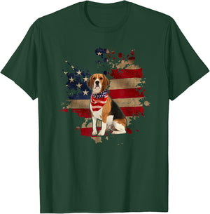 Beagle American Flag Bandana Vintage Patriotic 4th Of July T-Shirt - T-Shirt | Forest