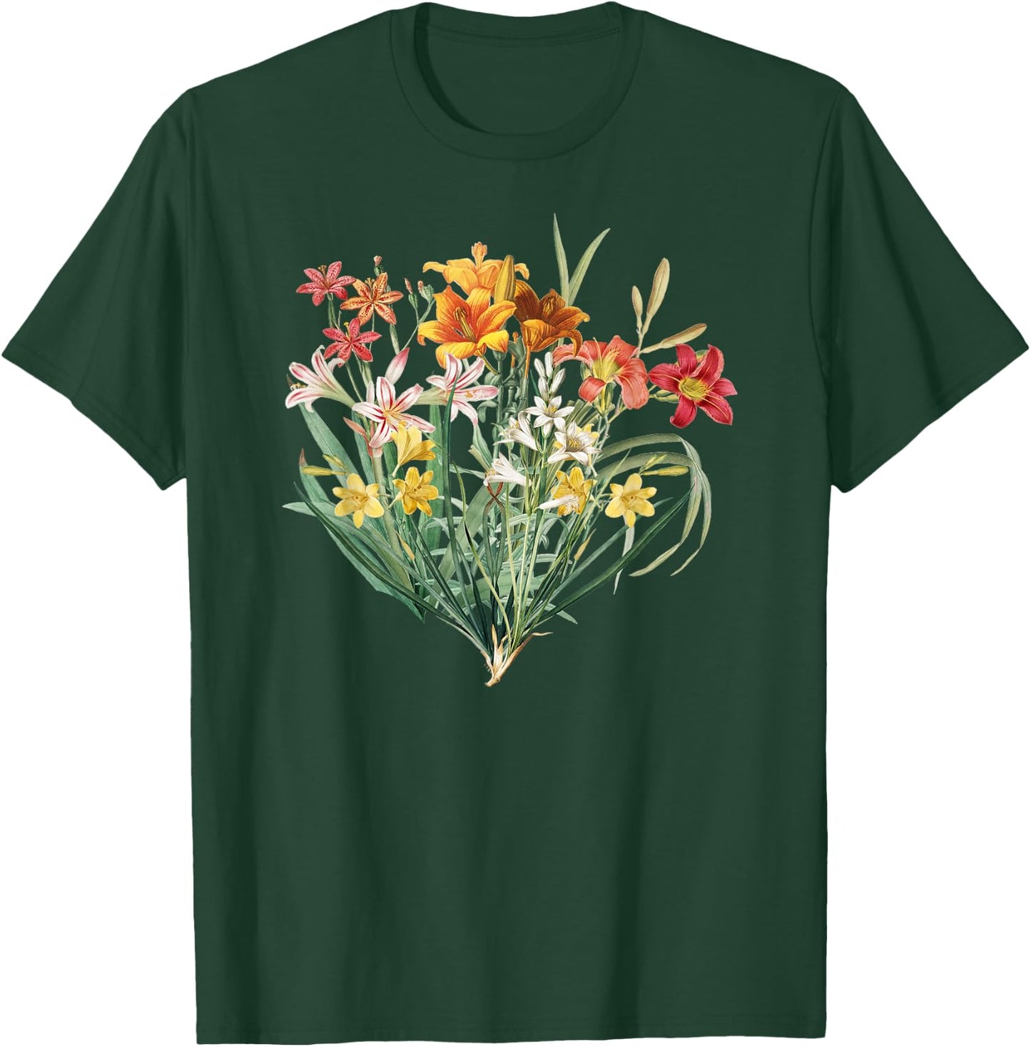 Variety of Lillies Graphic Flower Print Flowered T-Shirt - T-Shirt | Forest