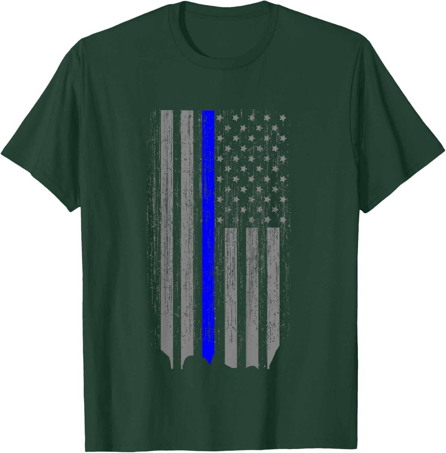 Kids Thin Blue Line Law Enforcement American Flag Shirt Youth T-Shirt - T-Shirt | Forest
