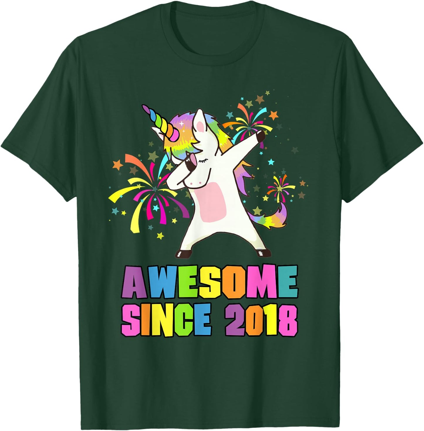 7 Years Old 7th Birthday Awesome Since 2018 Unicorn T-Shirt - T-Shirt | Forest