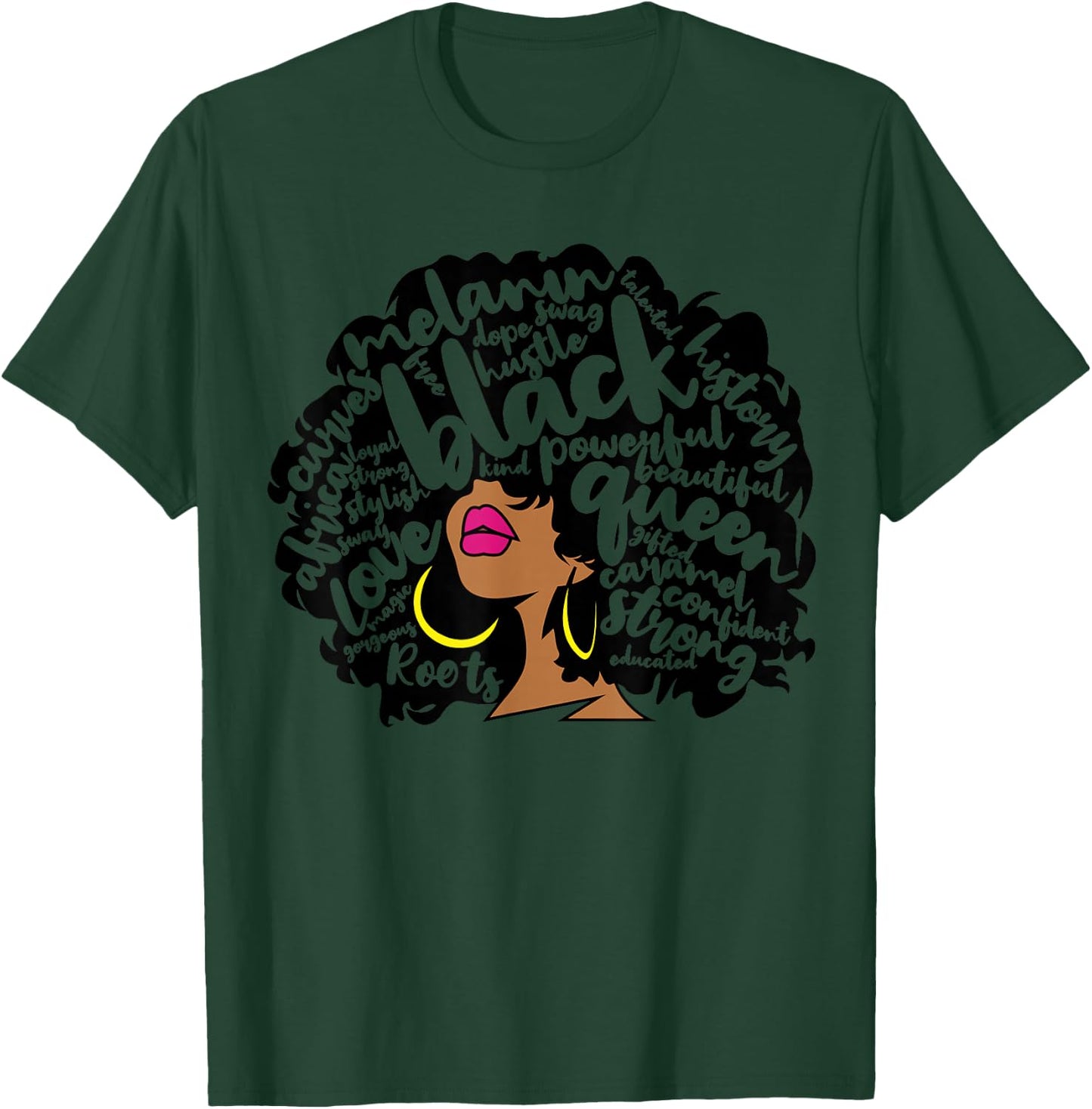 Melanin Women Black History Month October Afro Word Art T-Shirt - T-Shirt | Forest