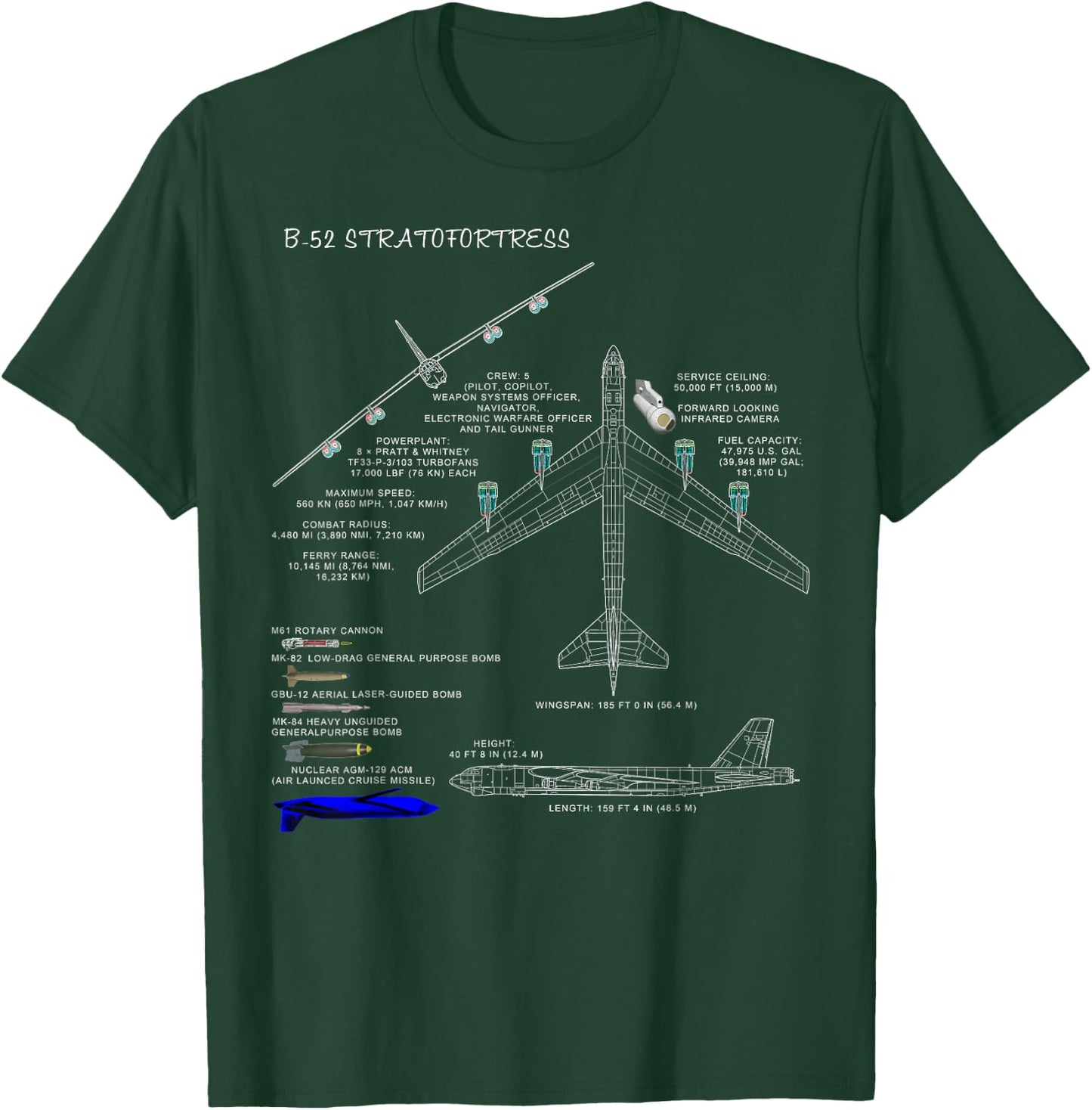 Military Surplus+ B-52 Bomber - Black, Small, Classic Fit, Crew Collar, Short Sleeve, -Adults T-Shirt - T-Shirt | Forest
