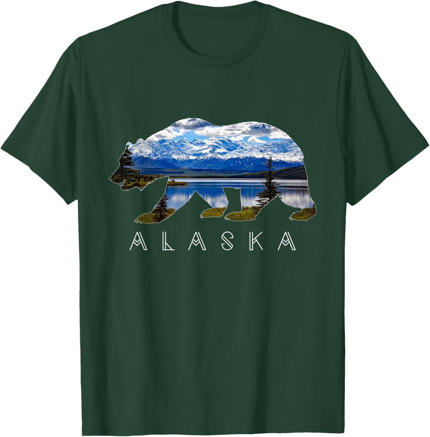Alaskan Bear with Lake & Mountain Souvenir T-Shirt - T-Shirt | Forest