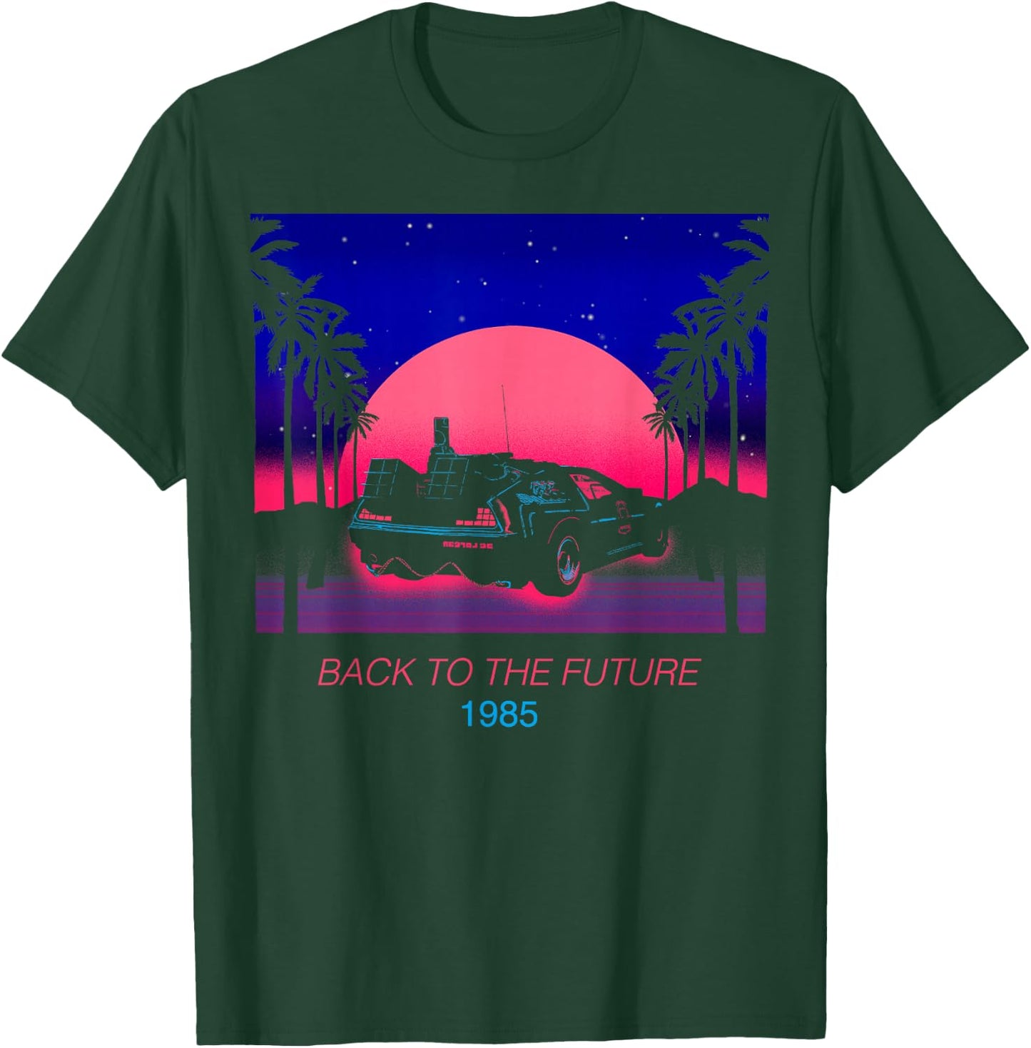 Back to The Future 1985 Neon Delorean Sunset T-Shirt - T-Shirt | Forest