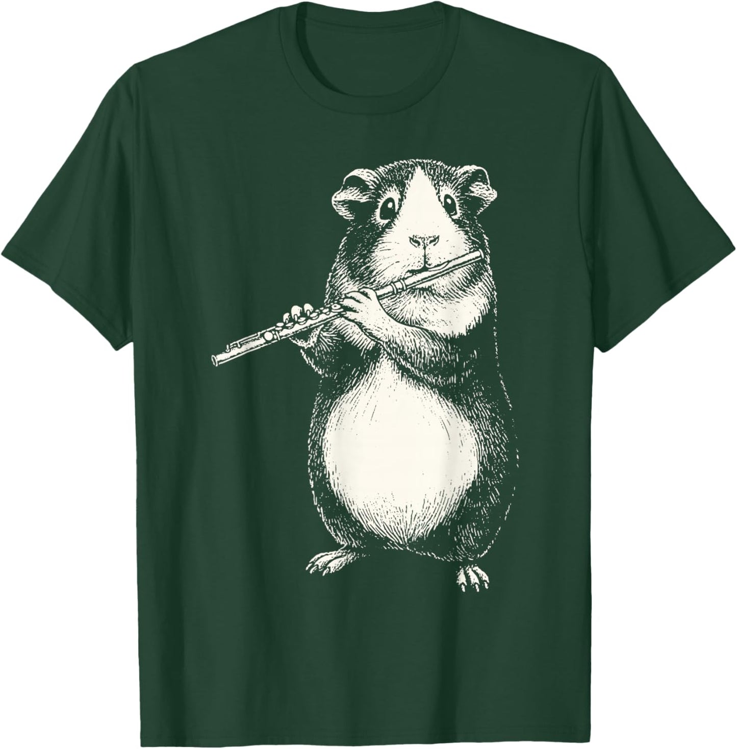 Funny Guinea Pigs Playing Flute Retro Animal Playing Instrum T-Shirt - T-Shirt | Forest