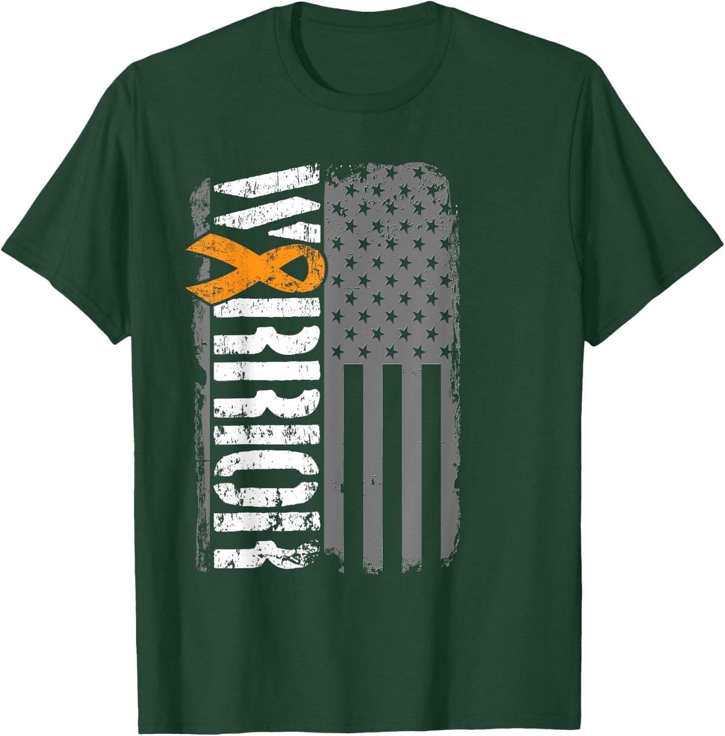 Kidney Cancer Warrior - Sideways Awareness Ribbon USA Flag T-Shirt - T-Shirt | Forest