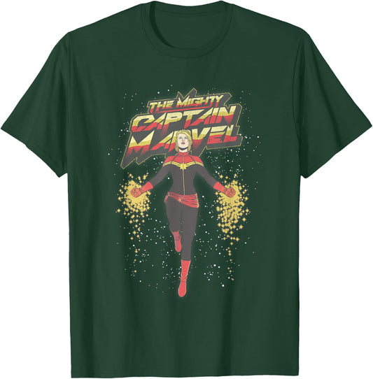 Marvel The Mighty Captain Marvel Retro Space Flight Portrait T-Shirt - T-Shirt | Forest