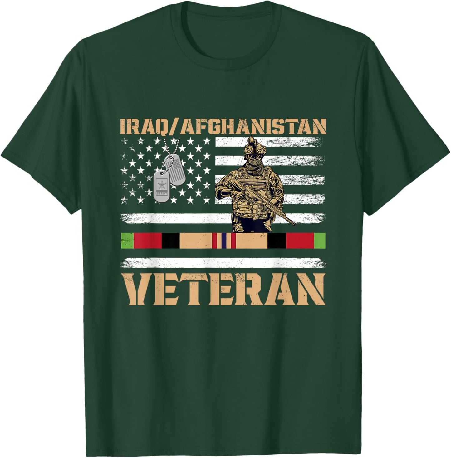 Afghanistan Iraq Veteran Flag Soldier T-Shirt - T-Shirt | Forest