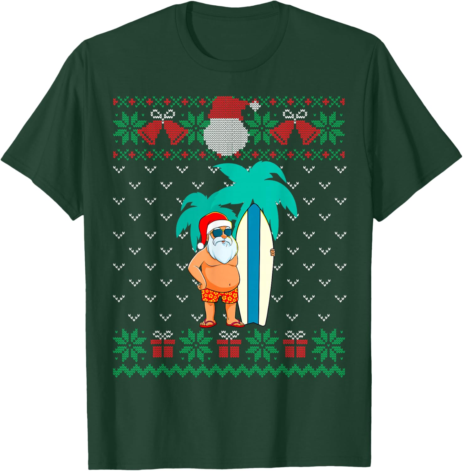 Christmas in July, Summer Santa Ugly Xmas Sweater Tropical T-Shirt - T-Shirt | Forest