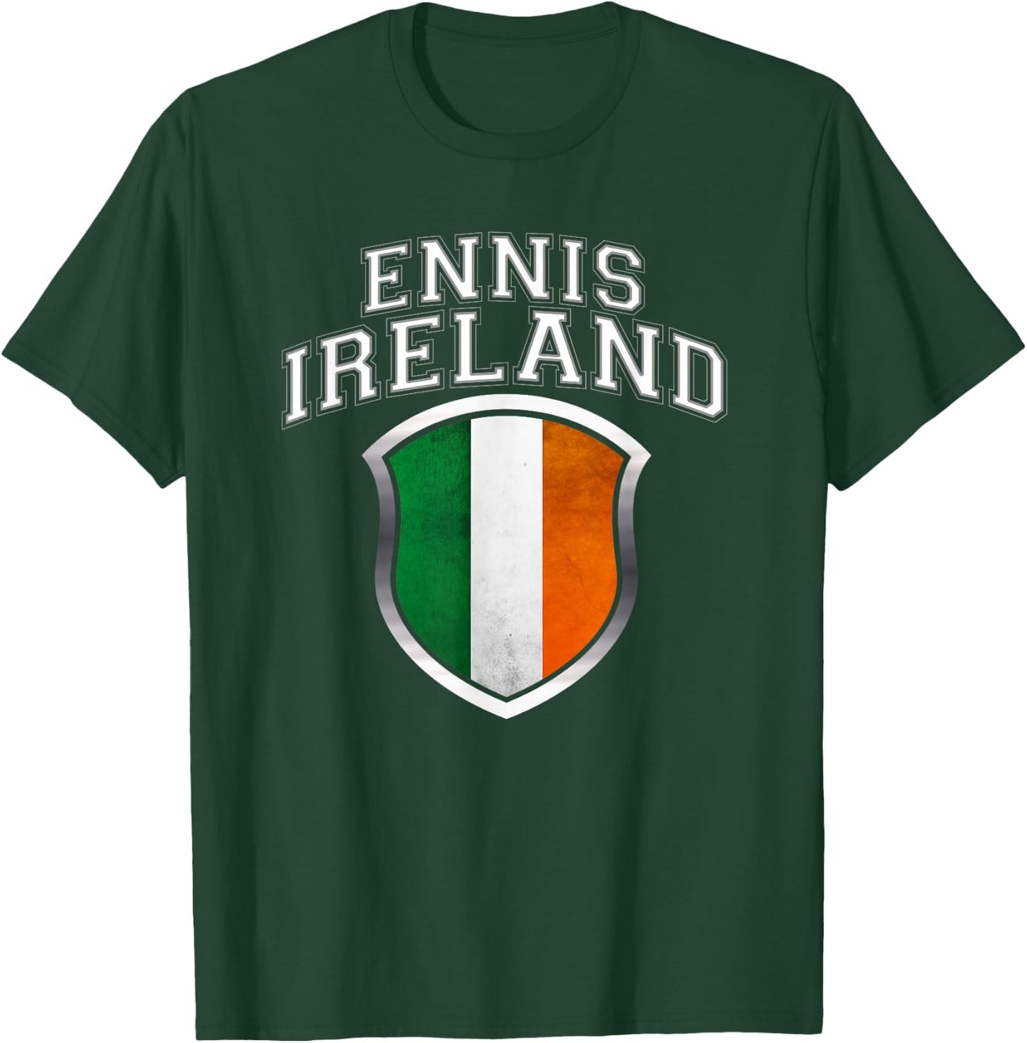Ennis Ireland T Shirt with Grunge Irish Flag Crest T-Shirt - T-Shirt | Forest