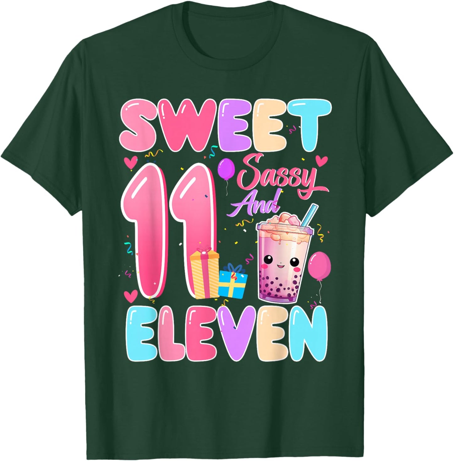 Sweet Sassy and Eleven 11th Birthday Bubble Boba Tea T-Shirt - T-Shirt | Forest