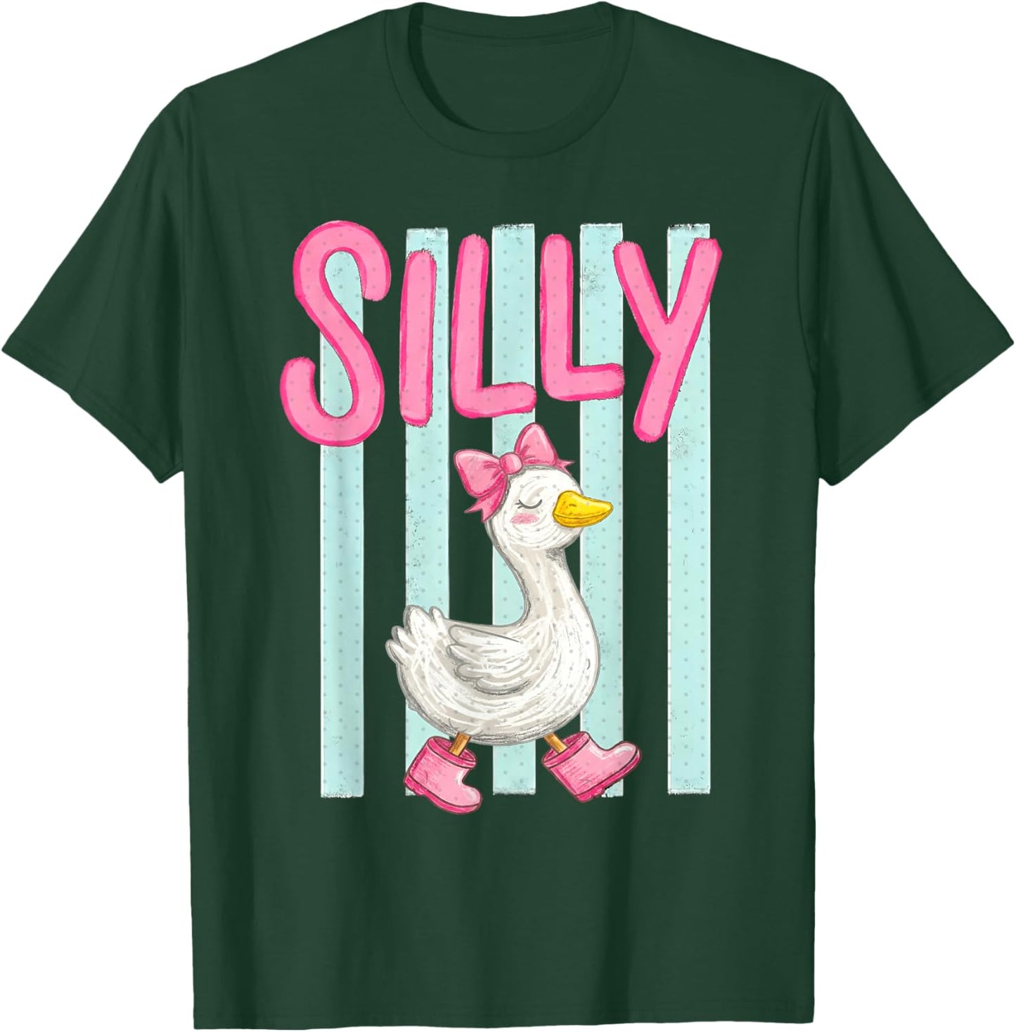 Silly Goose Stripes Watercolor T-Shirt - T-Shirt | Forest