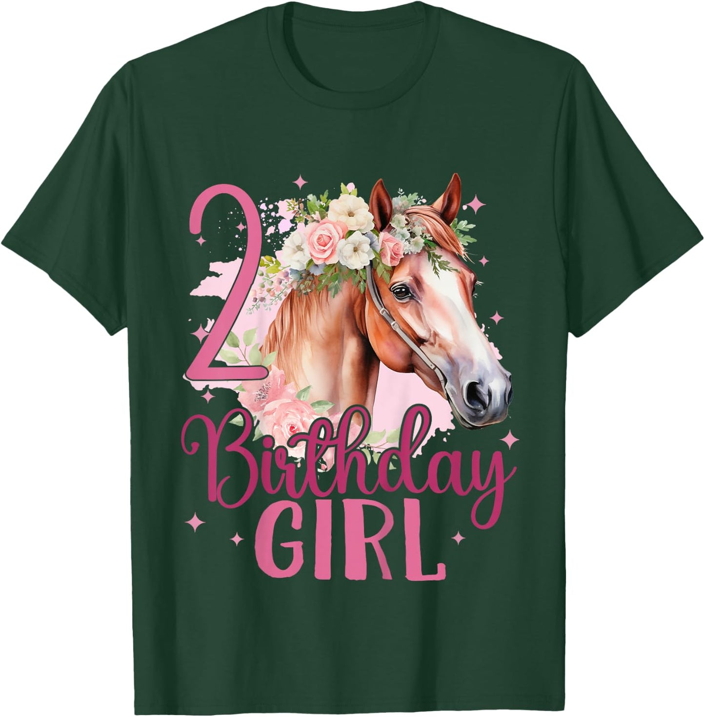 Kids 2nd Birthday Horse Girl Second birthday girl 2 years old T-Shirt - T-Shirt | Forest