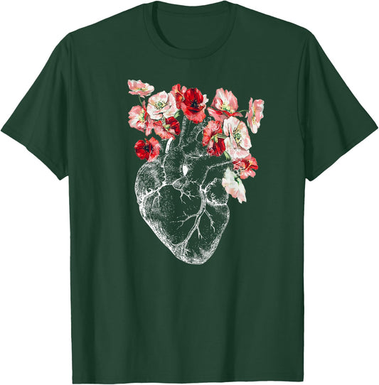 Anatomical Heart and Flowers T-Shirt - T-Shirt | Forest