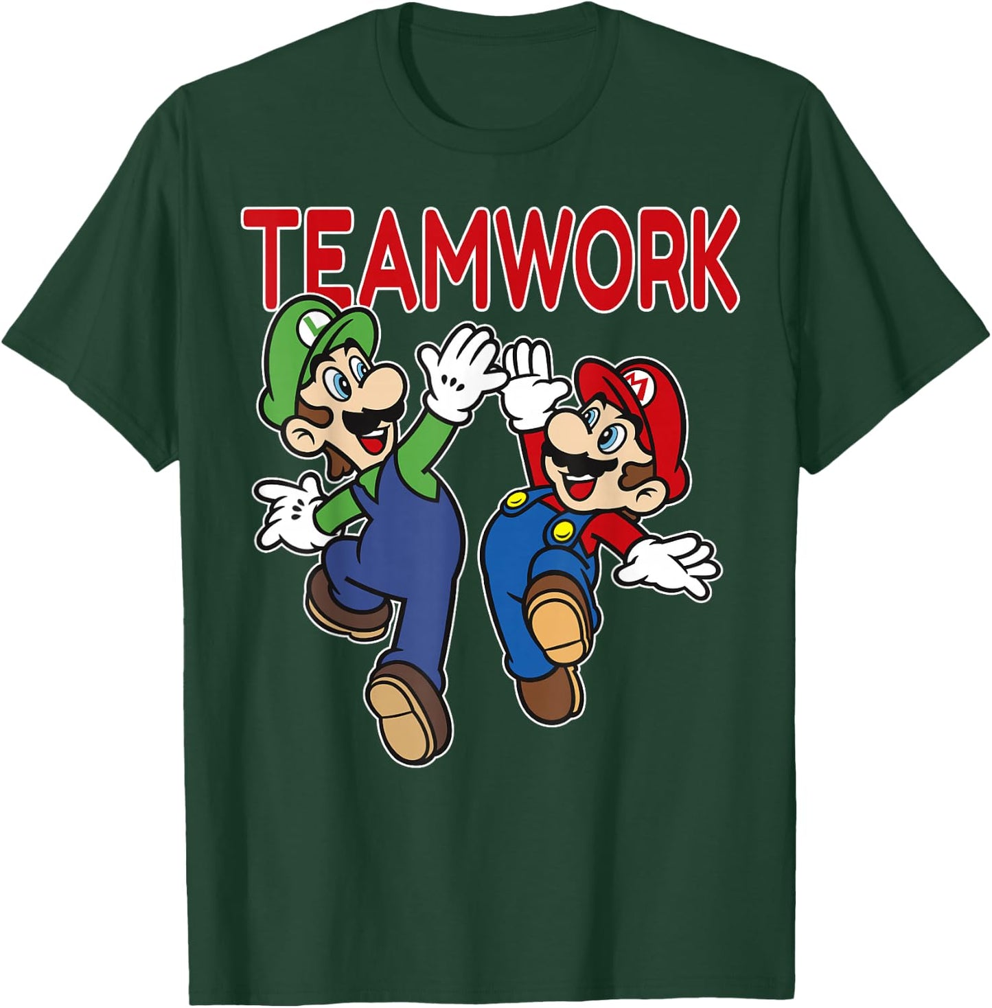 Super Mario Luigi Teamwork High Five Classic Graphic T-Shirt - T-Shirt | Forest