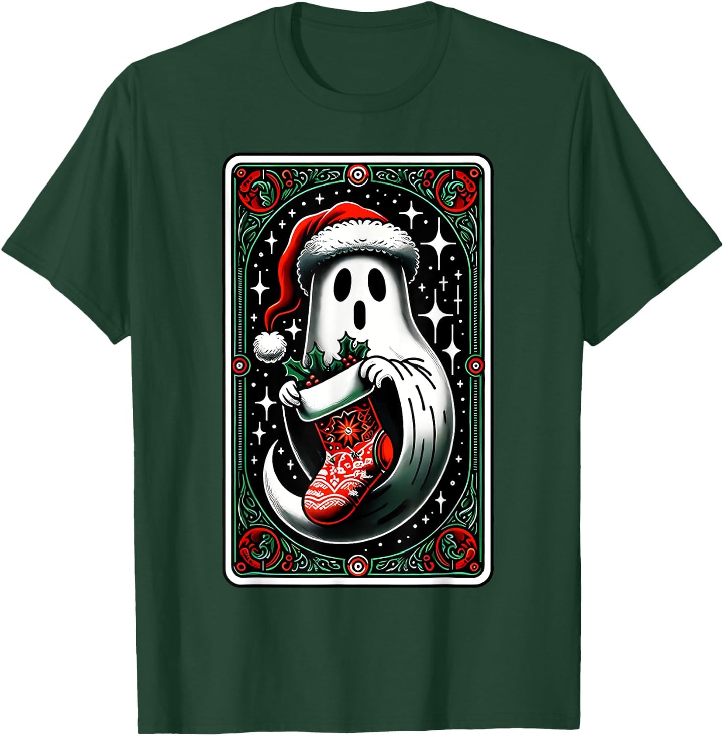 Spooky Ghost Christmas Stocking Tarot Card Witch Vibes T-Shirt - T-Shirt | Forest
