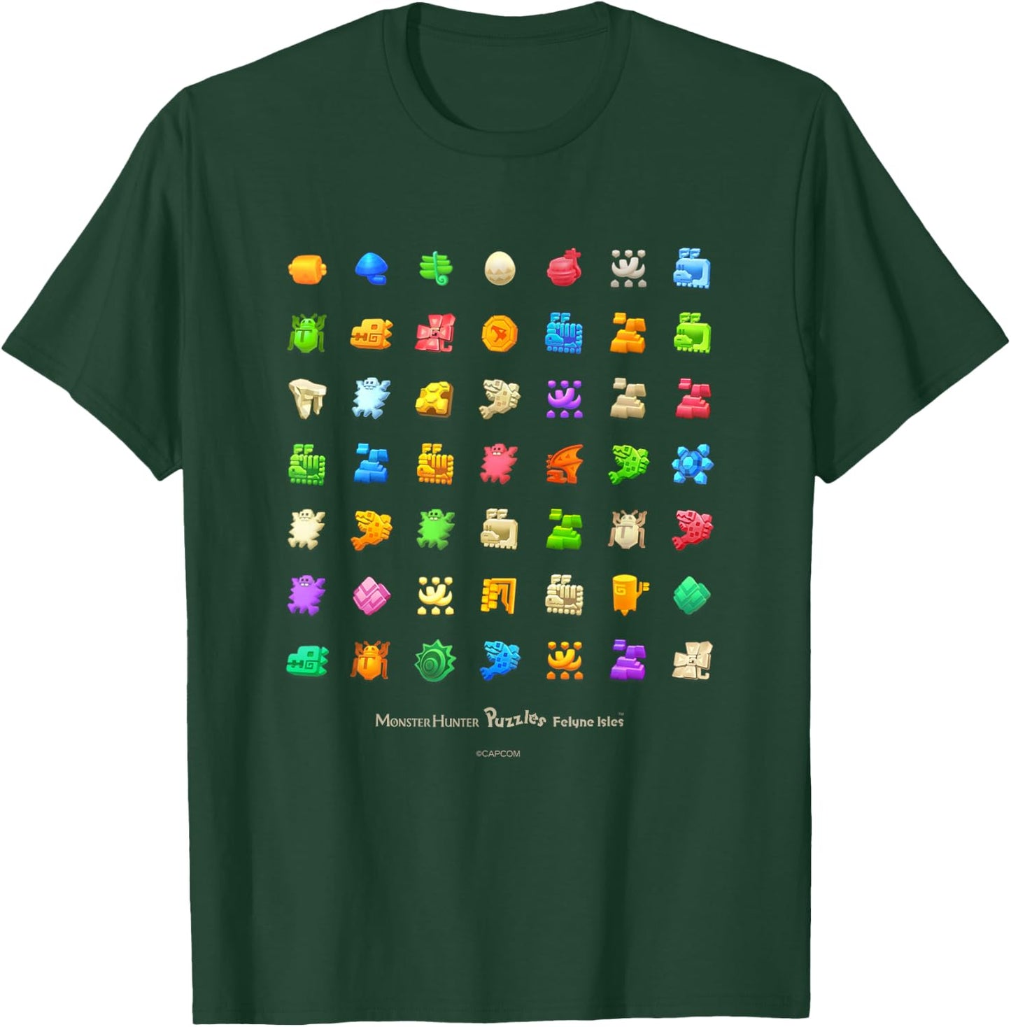 Monster Hunter Puzzles: Felyne Isles Pieces T-Shirt - T-Shirt | Forest