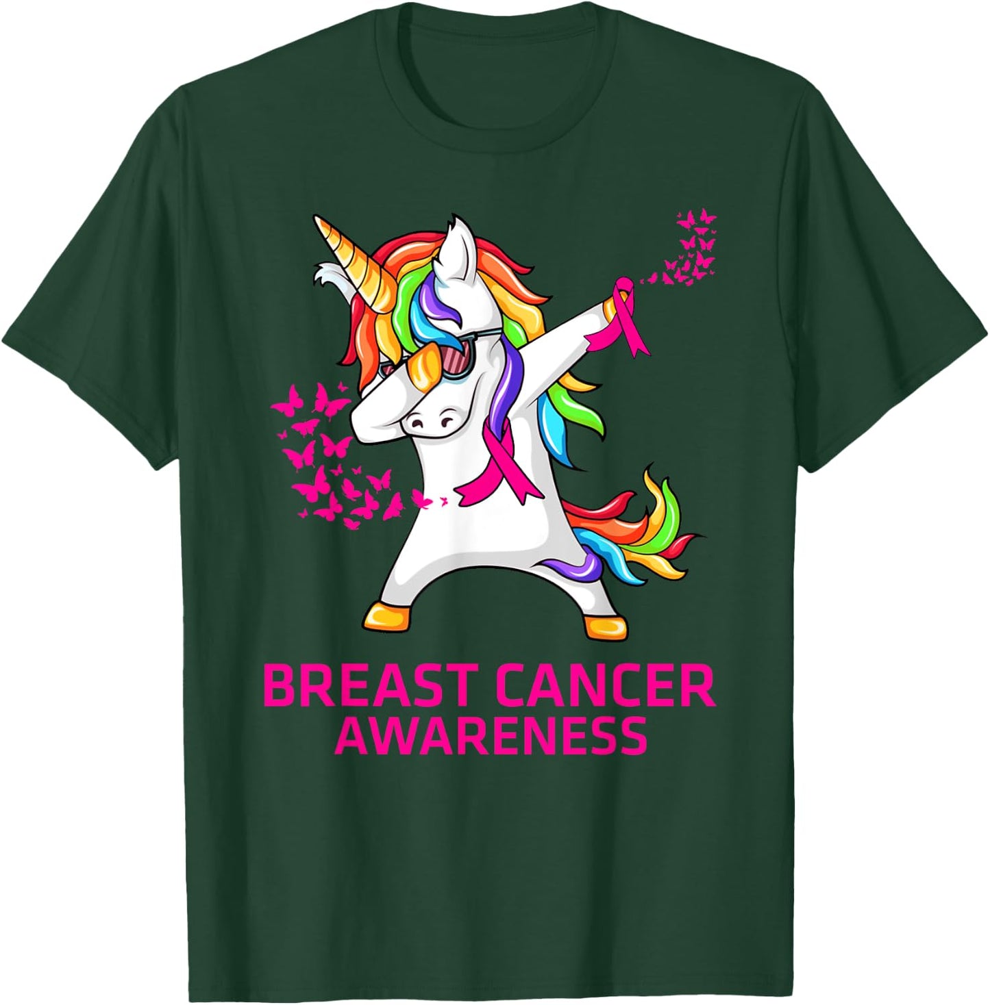 Inspirational Breast Cancer Awareness Unicorn T-Shirt - T-Shirt | Forest