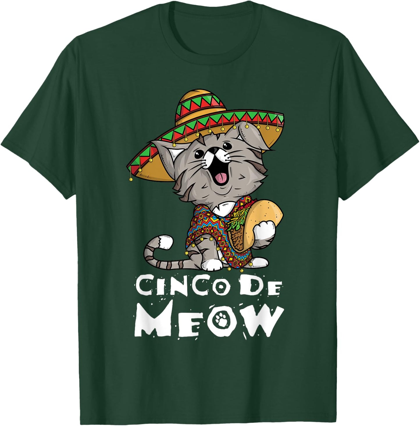 Cinco De Meow Shirt with Smiling Cat Taco and Sombrero Men Women Girls Kids T-Shirt - T-Shirt | Forest