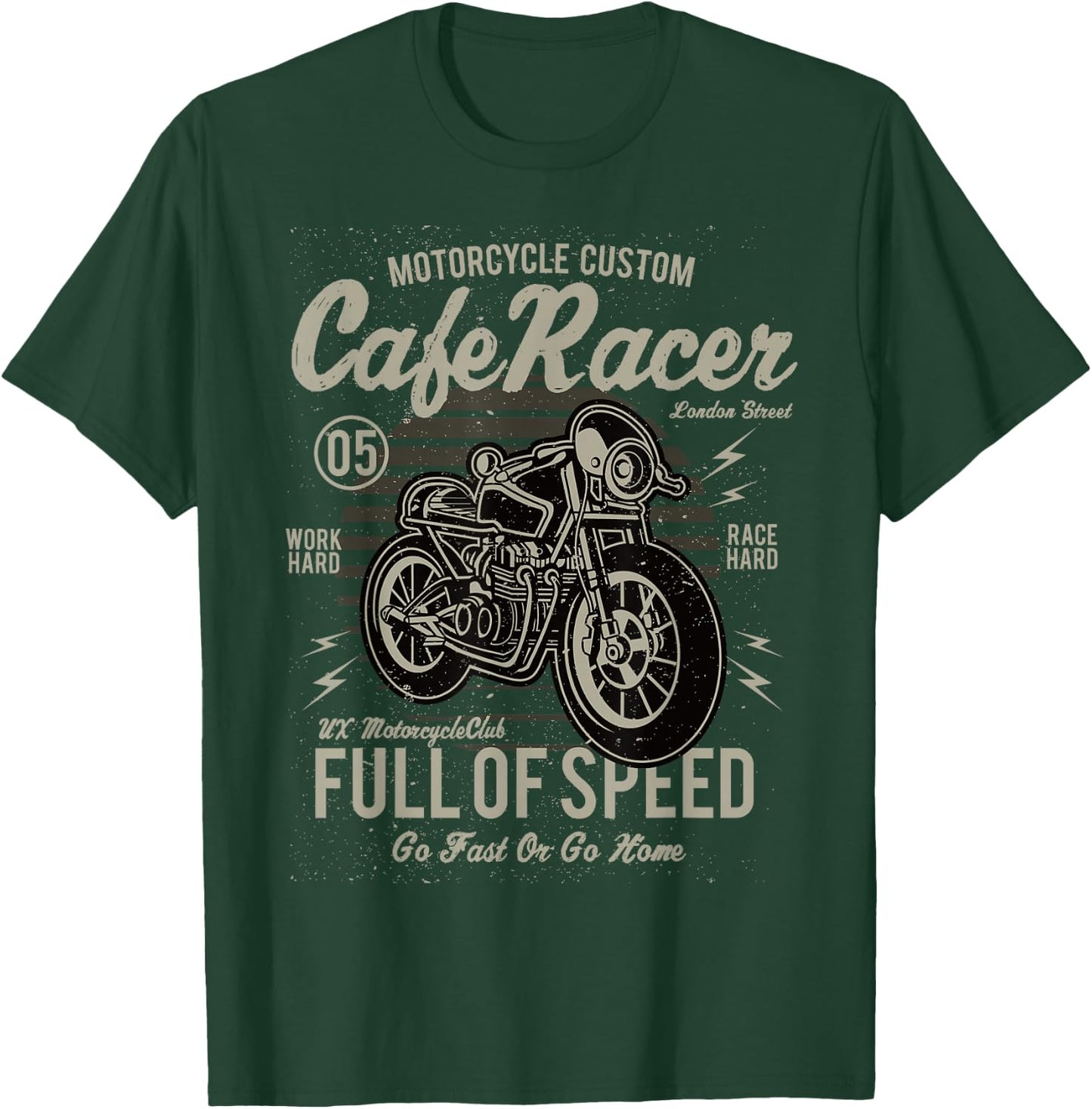 Vintage Motorcycle Biker Cafe Racer Full Of Speed T-Shirt - T-Shirt | Forest