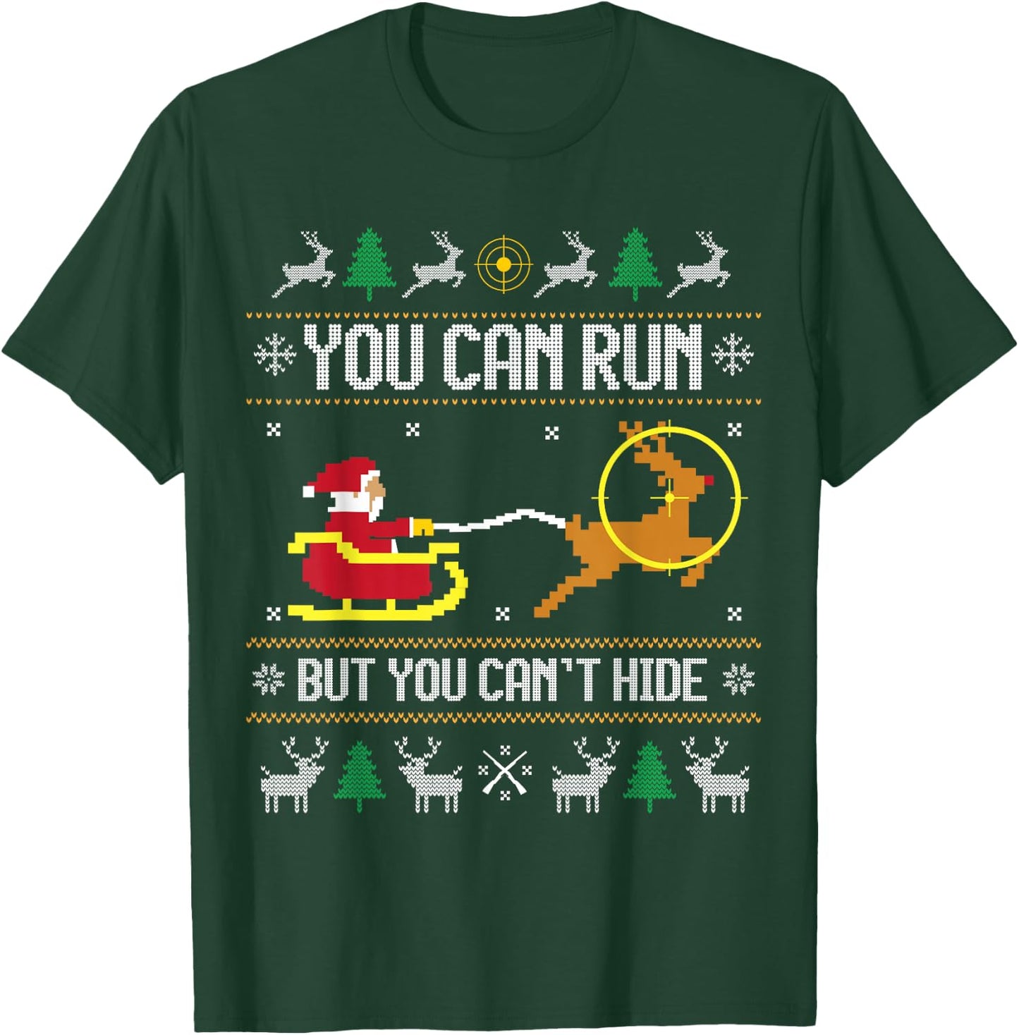 Deer Hunting Santa Claus Hunter Hunt Ugly Christmas Sweater T-Shirt - T-Shirt | Forest