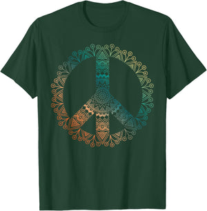 Neutral Boho Yoga Ornate Mandala Peace Sign Hippie T-Shirt - T-Shirt | Forest