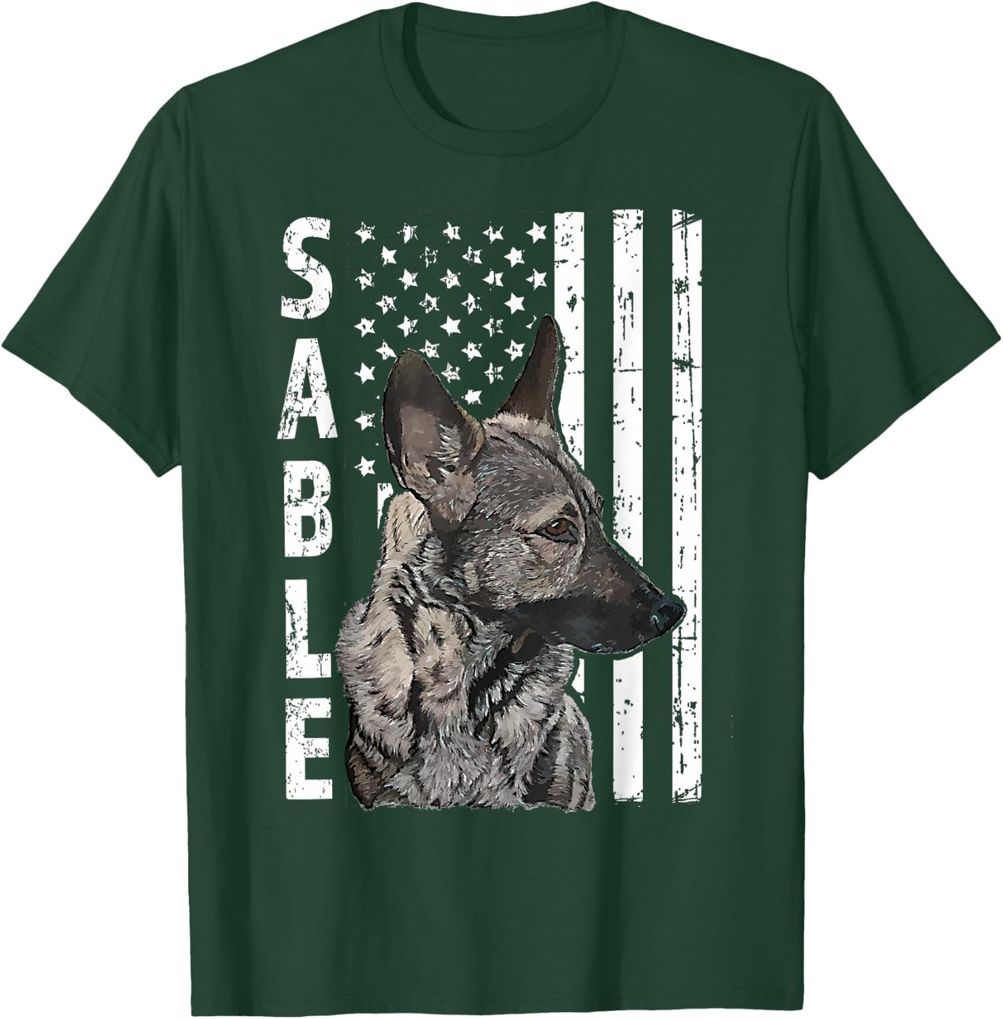 Sable German Shepherd Dog American Flag Patriotic T-Shirt - T-Shirt | Forest