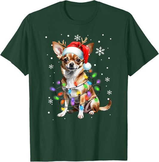Chihuahua dog Christmas Sweater Dog Xmas Lights T-Shirt - T-Shirt | Forest