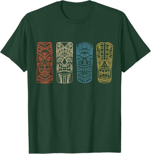 Vintage Tiki Hawaiian Polynesian Mask Four Totems Gift Small T-Shirt - T-Shirt | Forest