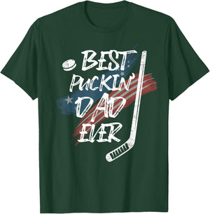 Best Puckin' Dad Ever Shirt American Flag For Hockey Dad T-Shirt - T-Shirt | Forest