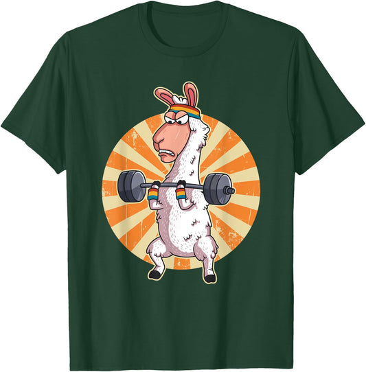 Weightlifting Llama Alpaca Gym Training Workout Gift T-Shirt - T-Shirt | Forest